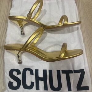 SCHUTZ Metallic Gold Heeled Sandals